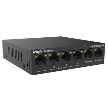 4-Port 10/100Mbps PoE + 2-Port 10/100Mbps Uplink Unmanaged Switch RUIJIE RG-ES106D-P